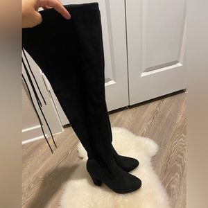 A New Day Over the Knee Black Heeled Boots